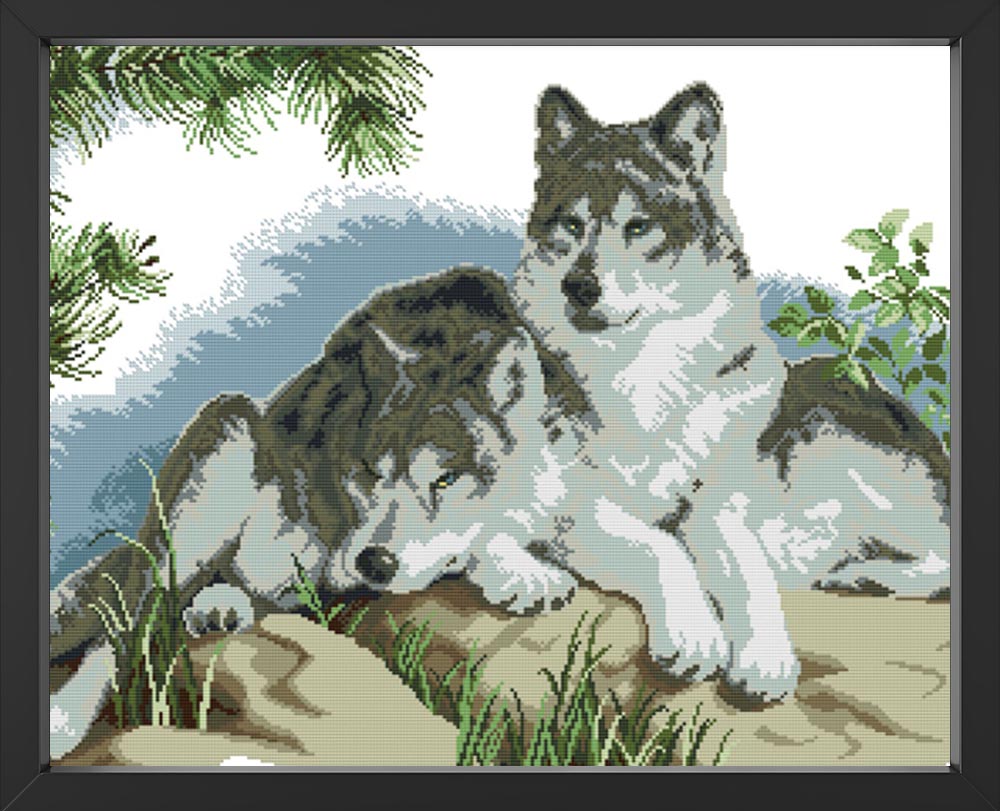 Kreuzstich - Zwei große Hunde im freien | 65x50 cm - Diy - Fadenkunst