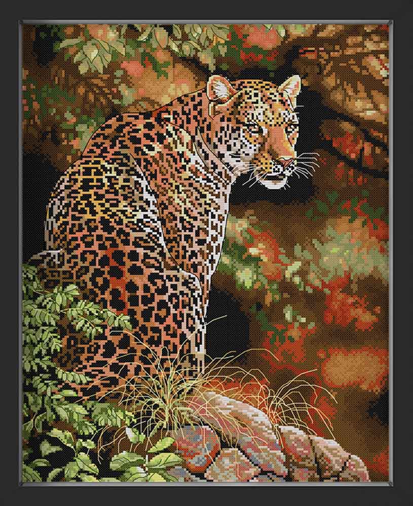 Kreuzstich - Leopard im grünen | 40x50 cm - Diy - Fadenkunst