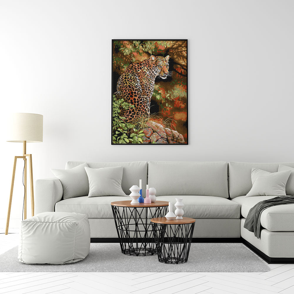 Kreuzstich - Leopard im grünen | 40x50 cm - Diy - Fadenkunst