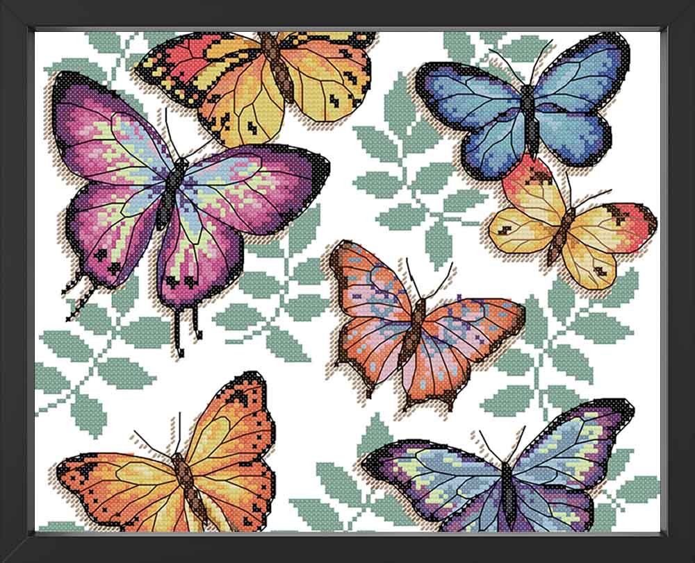 Kreuzstich - Bunte Schmetterlinge | 35x35 cm - Diy - Fadenkunst