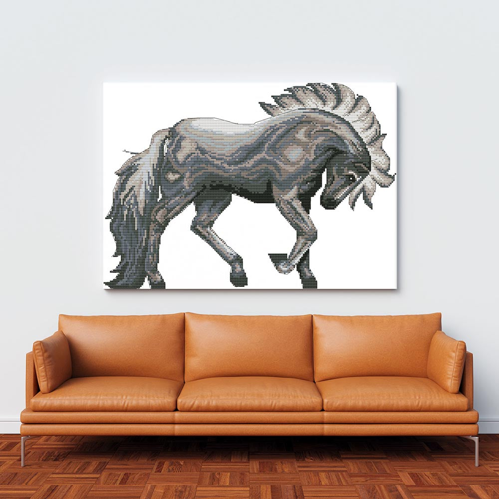 Kreuzstich - Pferd mit wehender Mähne | 45x30 cm - Diy - Fadenkunst