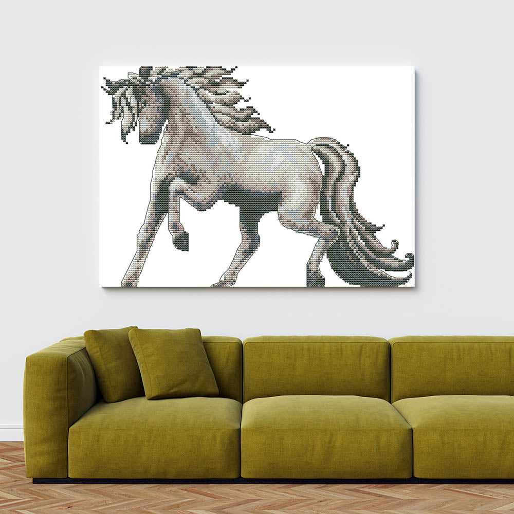 Kreuzstich - Pferd im Galopp | 35x30 cm - Diy - Fadenkunst