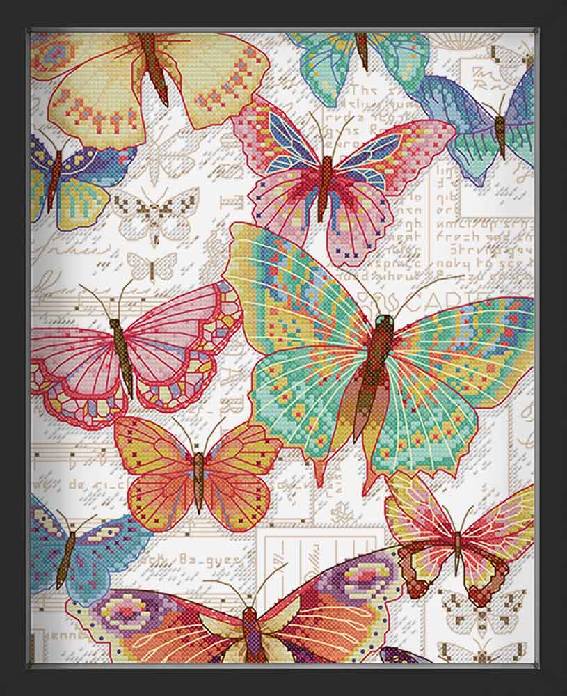 Kreuzstich - viele bunte Schmetterlinge | 30x40 cm - Diy - Fadenkunst