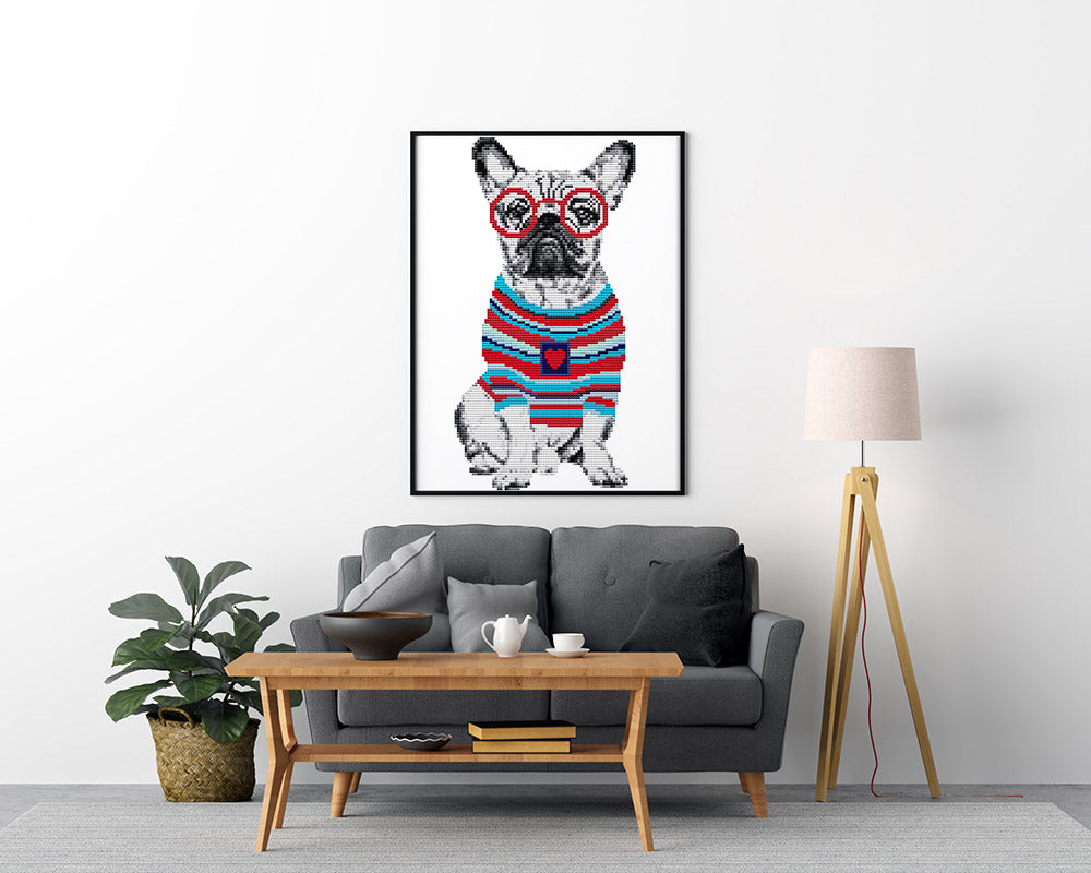 Kreuzstich - cooler Hund mit Brille | 30x35 cm - Diy - Fadenkunst