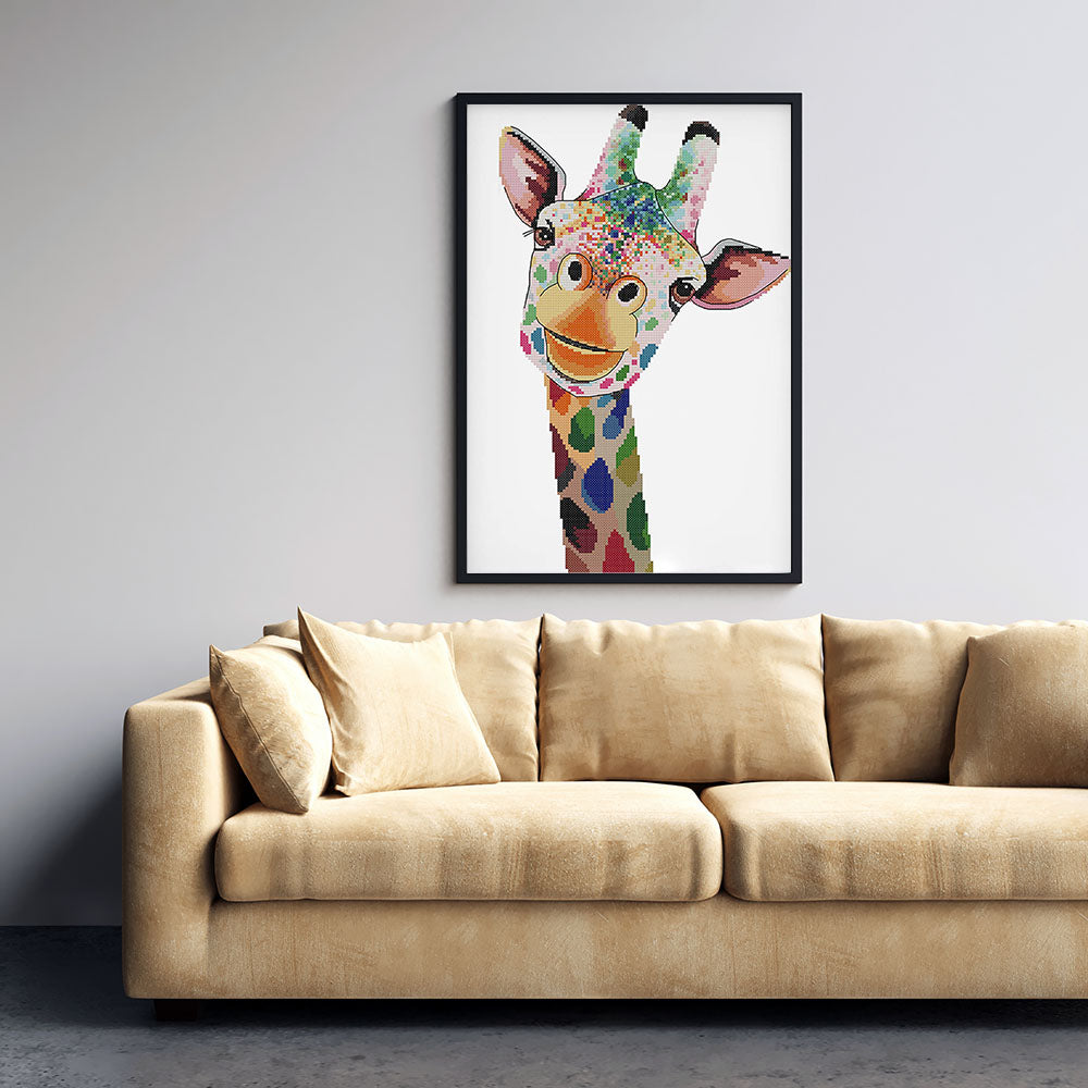 Kreuzstich - Lustige Giraffe | 30x40 cm - Diy - Fadenkunst