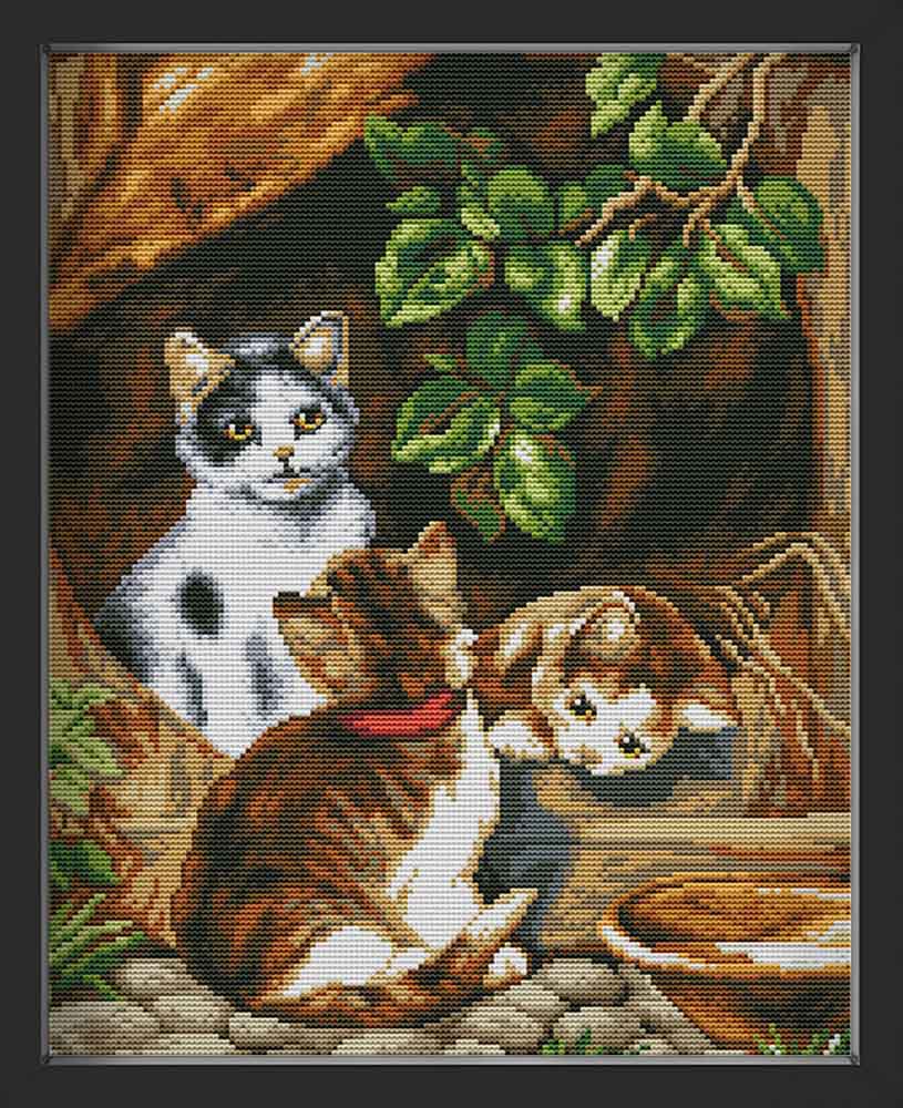 Kreuzstich - kleine Baby Katzen | 35x45 cm - Diy - Fadenkunst