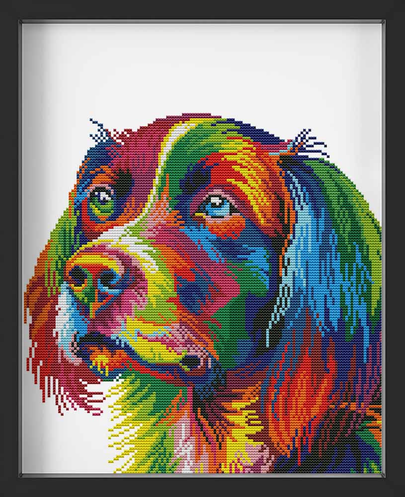 Kreuzstich - Abstrakter Hund | 35x35 cm - Diy - Fadenkunst
