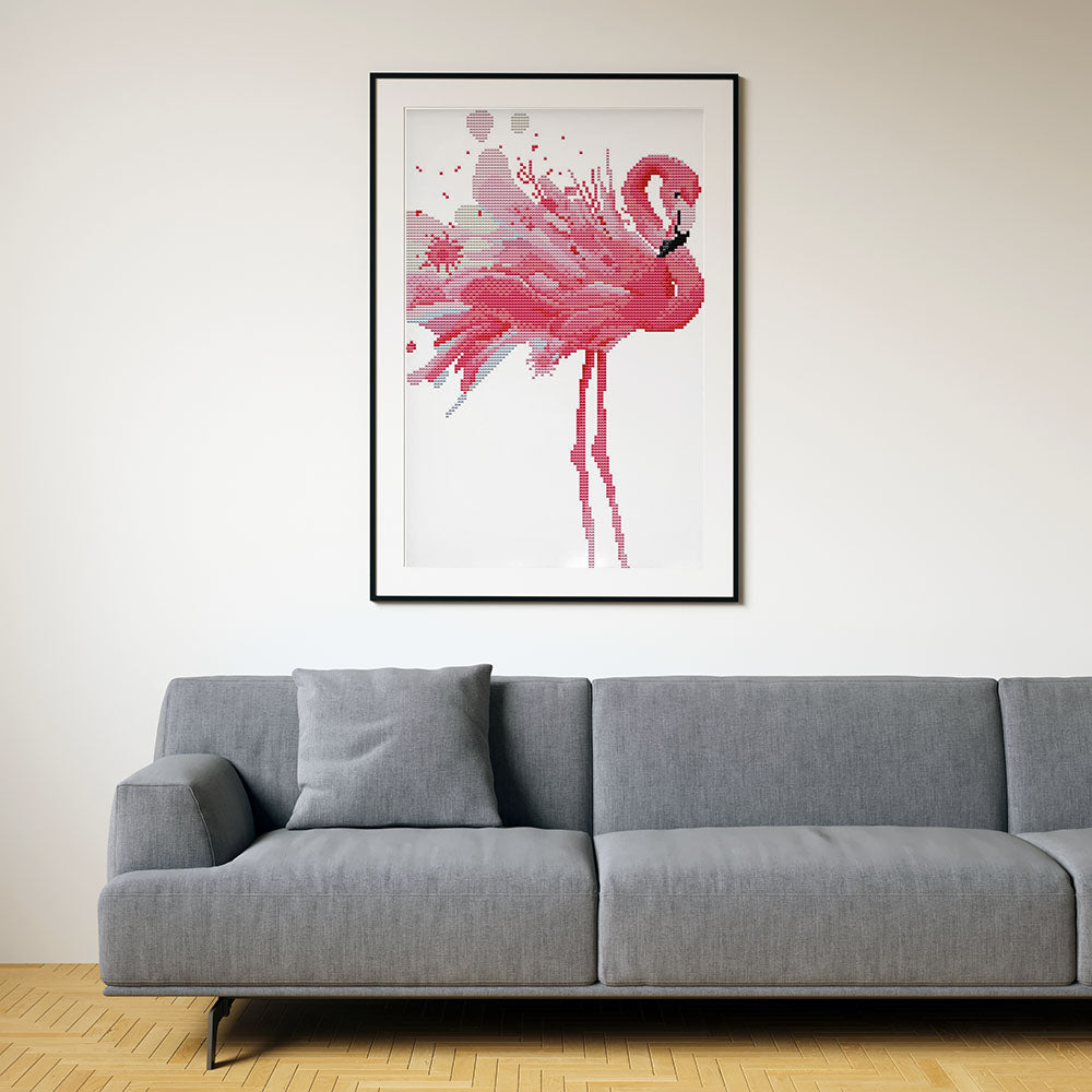 Kreuzstich - Pinker Flamingo | 34x44 cm - Diy - Fadenkunst