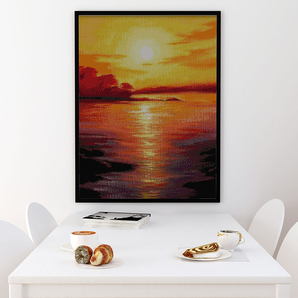 Kreuzstich - Sonnenuntergang auf dem Wasser | 55x55 cm - Diy - Fadenkunst