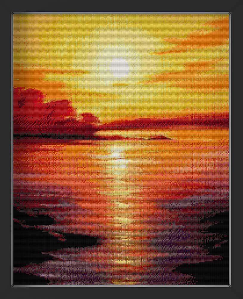 Kreuzstich - Sonnenuntergang auf dem Wasser | 55x55 cm - Diy - Fadenkunst