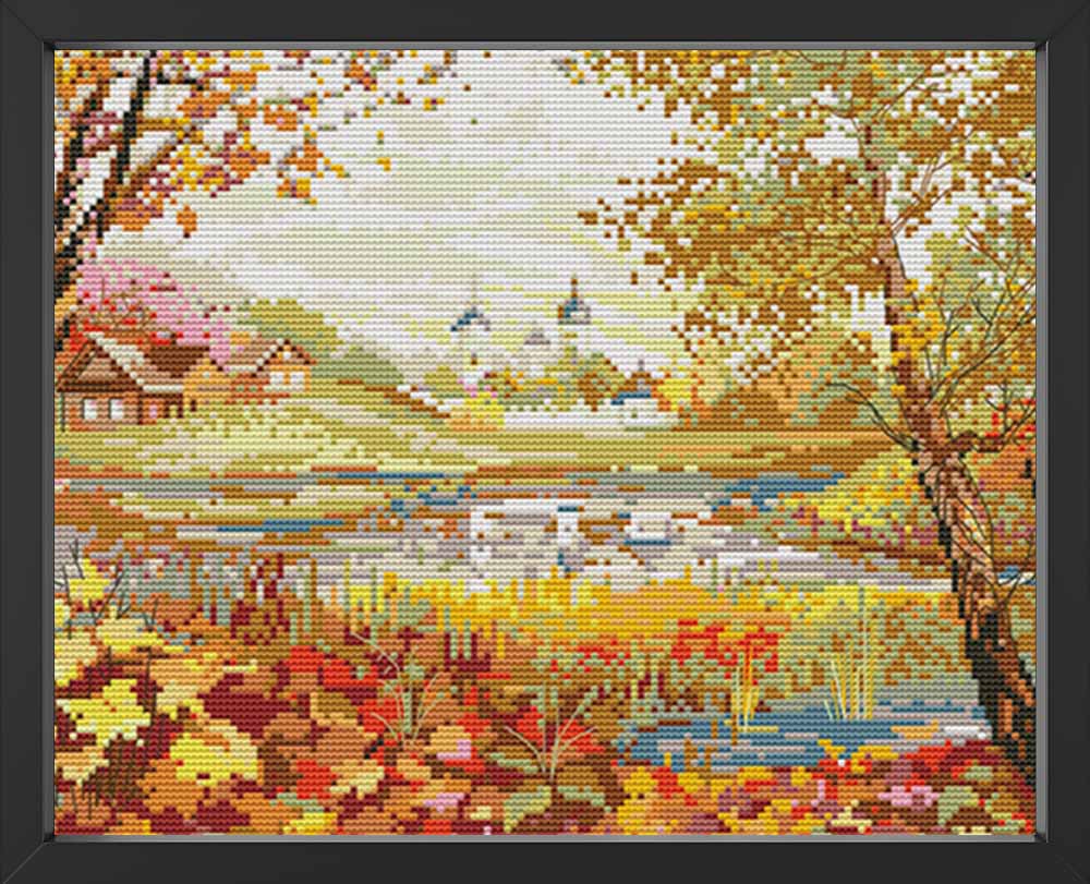 Kreuzstich - schöne Herbst Landschaft  | 50x30 cm - Diy - Fadenkunst