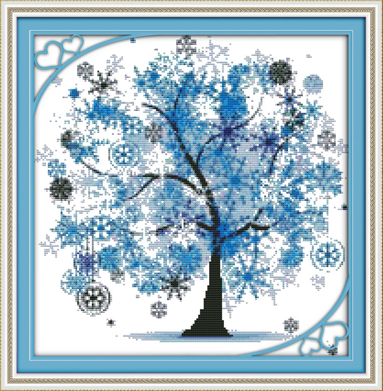Kreuzstich - Abstrakter Baum Blau | 17x17 cm