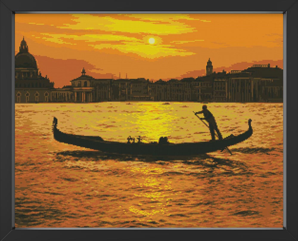 Kreuzstich - romantischer Sonnenuntergang mit Boot | 70x50 cm - Diy - Fadenkunst
