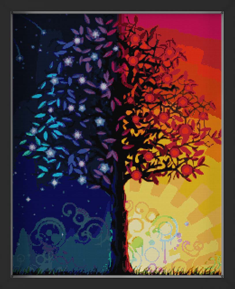 Kreuzstich - Dunkler Baum | 55x60 cm - Diy - Fadenkunst
