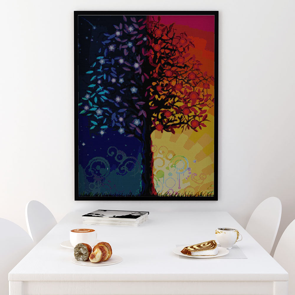 Kreuzstich - Dunkler Baum | 55x60 cm - Diy - Fadenkunst