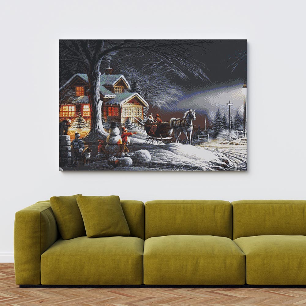 Kreuzstich - Winter Landschaft mit Schneemann | 70x55 cm - Diy - Fadenkunst