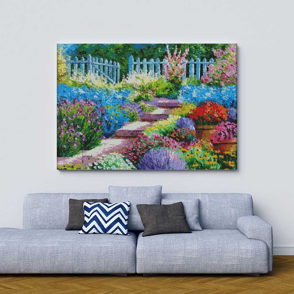 Kreuzstich - bunter Garten mit Blumen | 60x50 cm - Diy - Fadenkunst