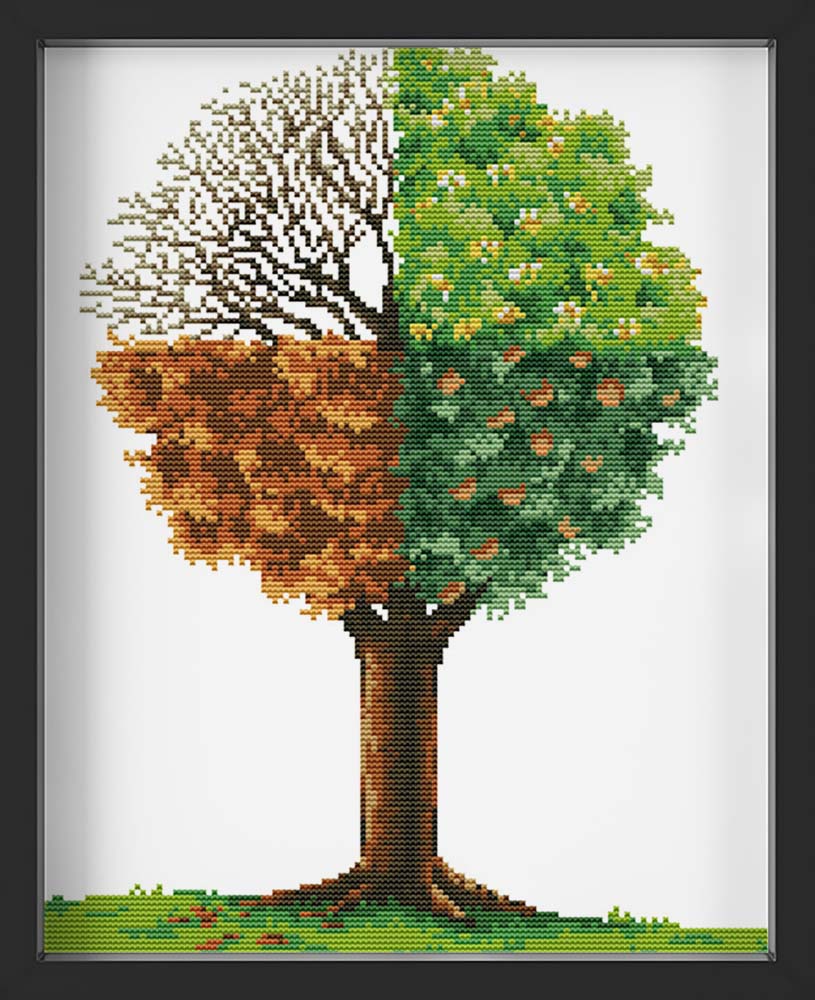 Kreuzstich - Jahreszeiten Baum | 33x38 cm - Diy - Fadenkunst