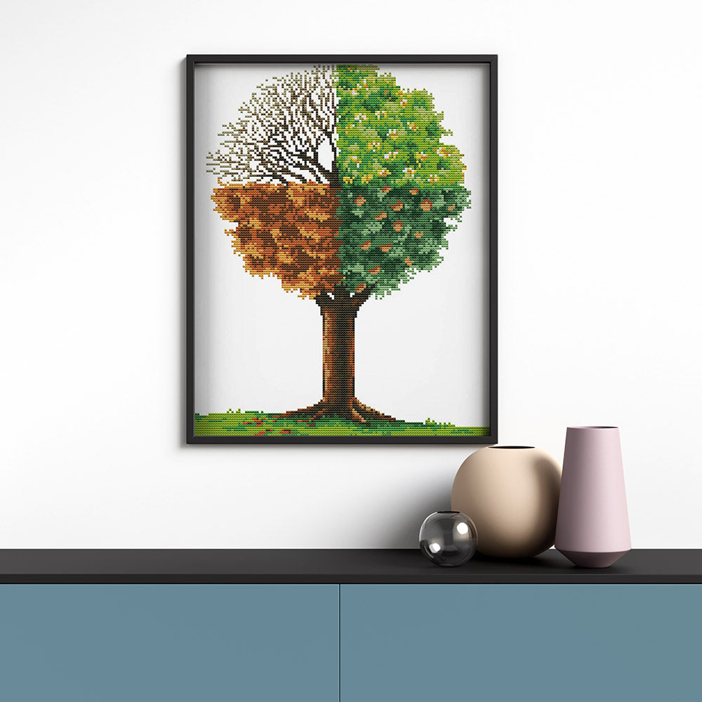Kreuzstich - Jahreszeiten Baum | 33x38 cm - Diy - Fadenkunst