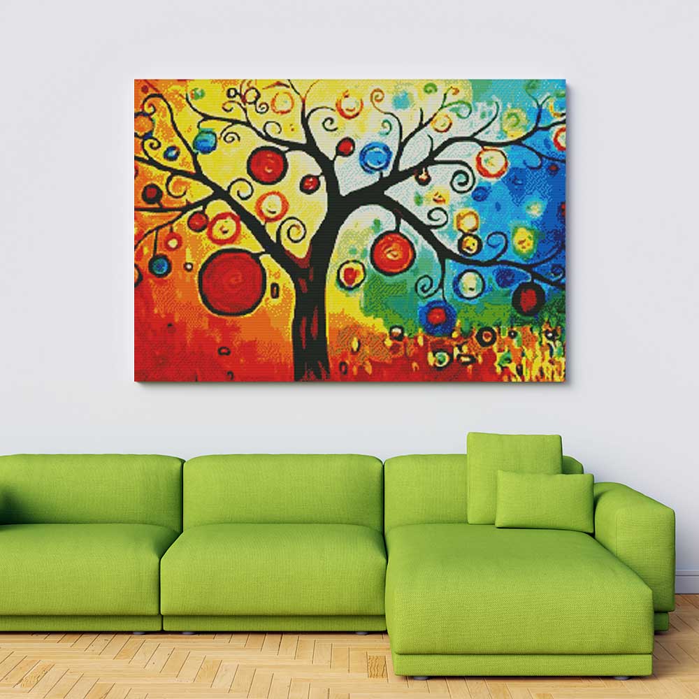 Kreuzstich - bunter abstrakter Baum | 95x50 cm - Diy - Fadenkunst
