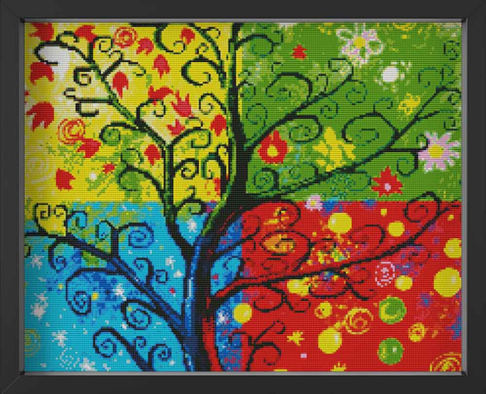 Kreuzstich - 4 Jahreszeiten Baum | 50x50 cm - Diy - Fadenkunst