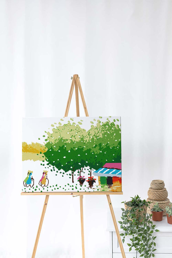 Kreuzstich - abstrakter Baum in grün | 45x35 cm - Diy - Fadenkunst