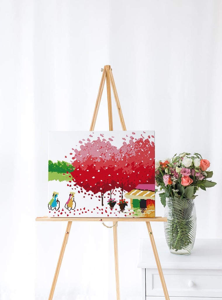 Kreuzstich - abstrakter Baum in rot | 45x35 cm - Diy - Fadenkunst