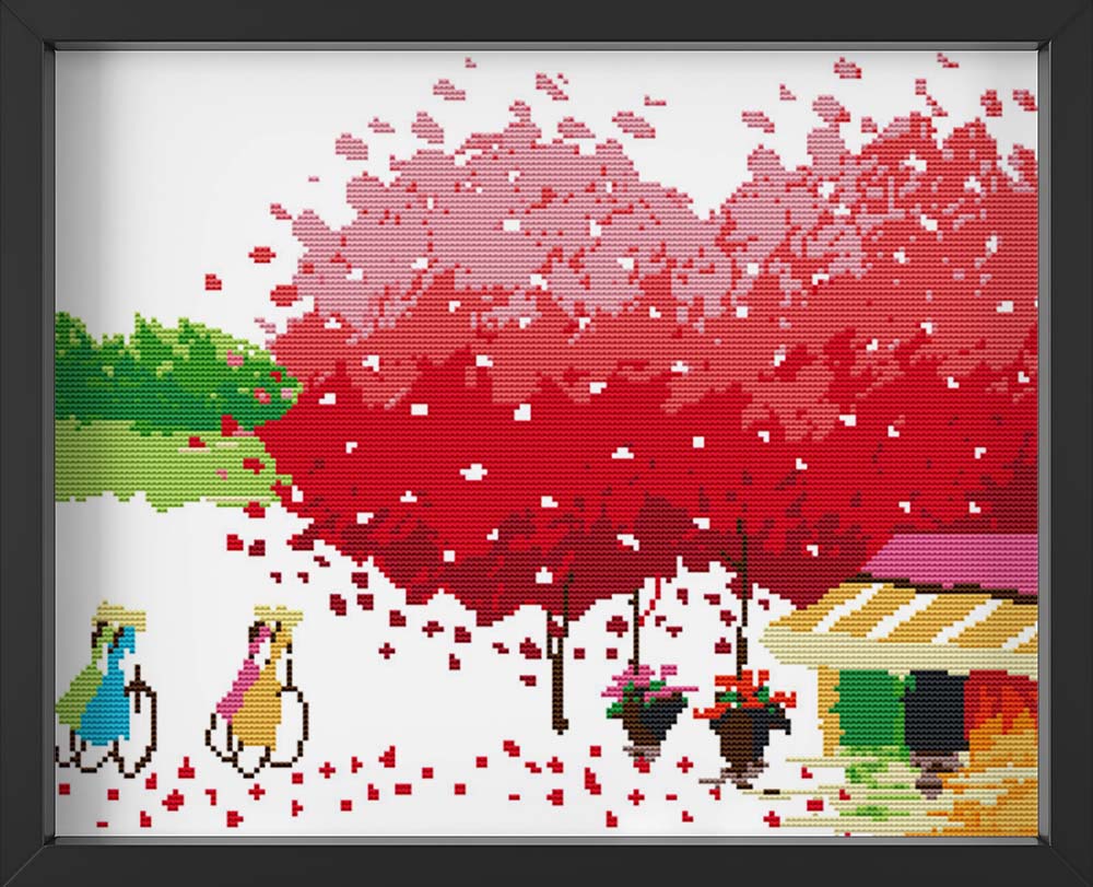 Kreuzstich - abstrakter Baum in rot | 45x35 cm - Diy - Fadenkunst