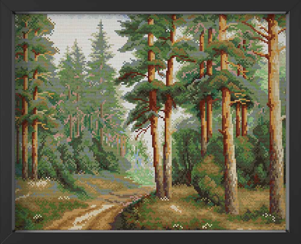 Kreuzstich - Wald mit schmalem Weg | 50x35 cm - Diy - Fadenkunst