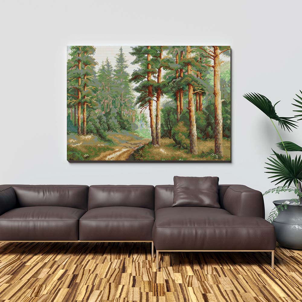 Kreuzstich - Wald mit schmalem Weg | 50x35 cm - Diy - Fadenkunst