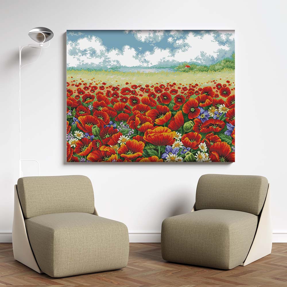 Kreuzstich - Blumenwiese | 108x58 cm - Diy - Fadenkunst