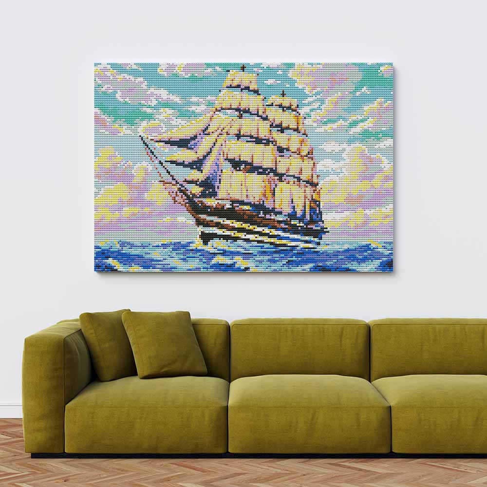 Kreuzstich -  großes Schiff auf dem Meer | 40x30 cm - Diy - Fadenkunst