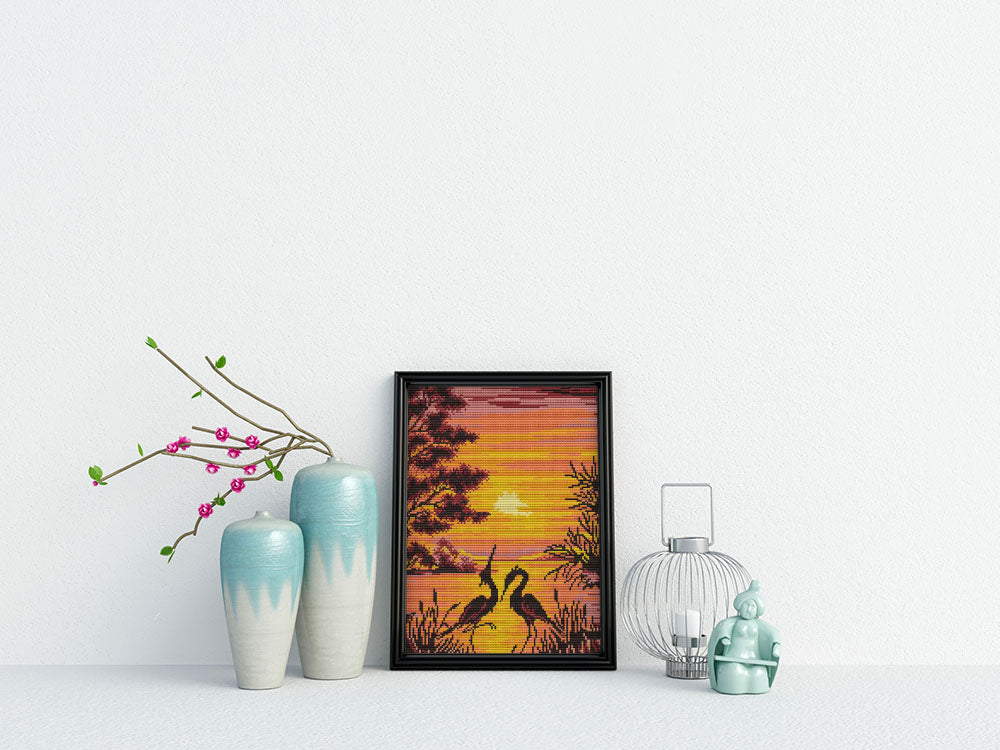 Kreuzstich - Sonnenuntergang am Wasser | 30x40 cm - Diy - Fadenkunst