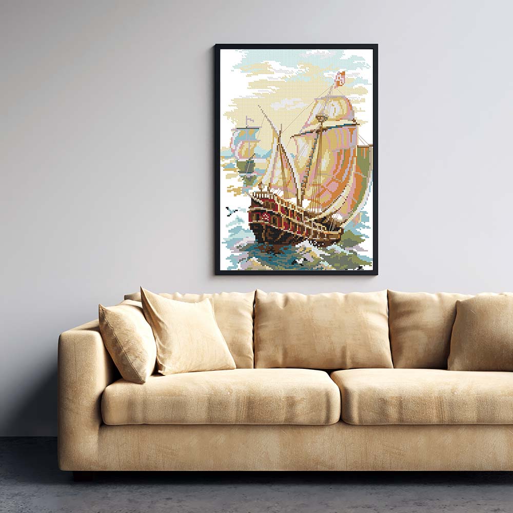 Kreuzstich - großes Segelschiff | 30x40 cm - Diy - Fadenkunst