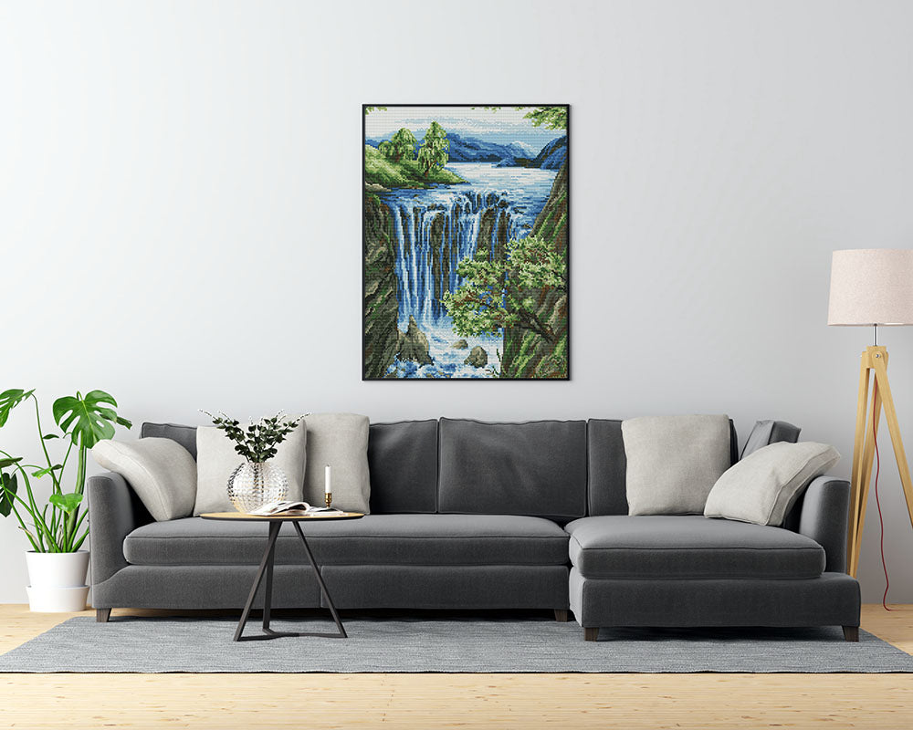 Kreuzstich - toller Wasserfall | 30x50 cm - Diy - Fadenkunst