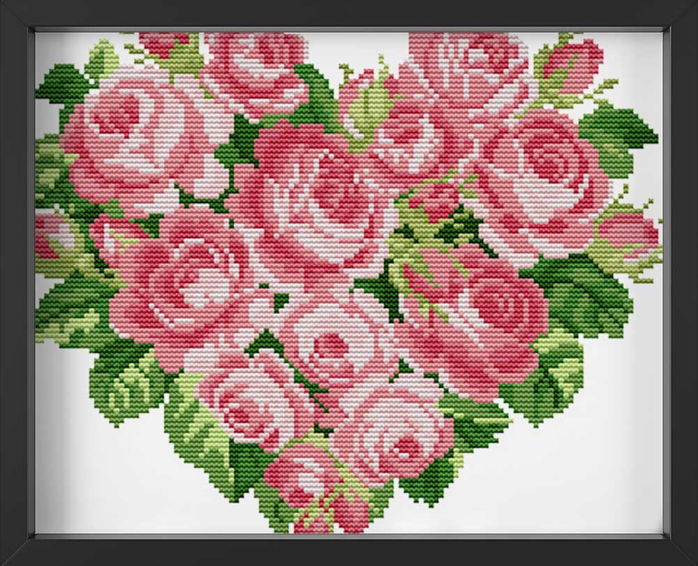 Kreuzstich -  rosa Rosenherz | 30x30 - Diy - Fadenkunst