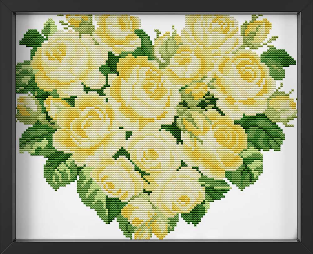 Kreuzstich -  gelbes Rosenherz | 30x30 - Diy - Fadenkunst