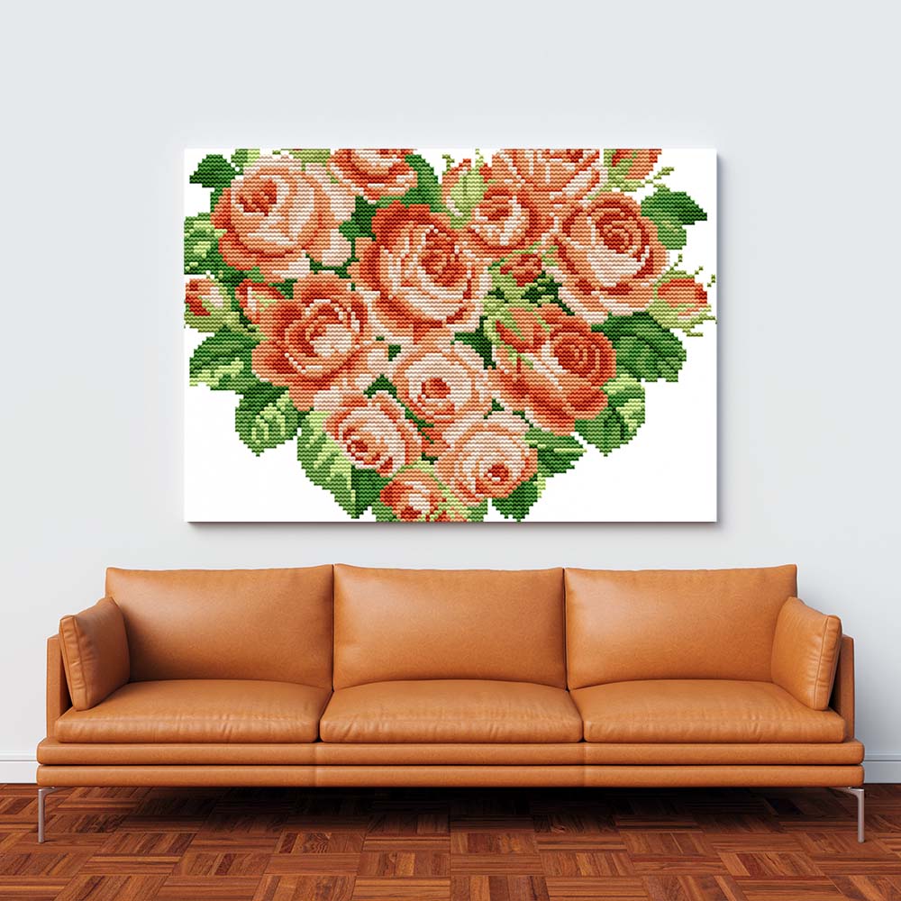 Kreuzstich -  rotes Rosenherz | 30x30 - Diy - Fadenkunst