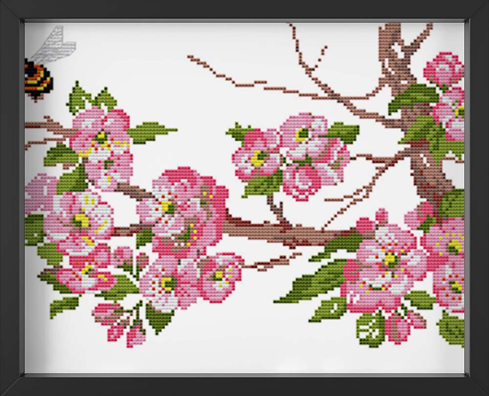 Kreuzstich -  Kirschblüten Zweig | 50x30 cm - Diy - Fadenkunst