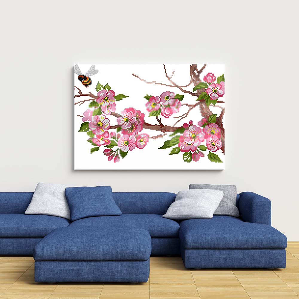 Kreuzstich -  Kirschblüten Zweig | 50x30 cm - Diy - Fadenkunst