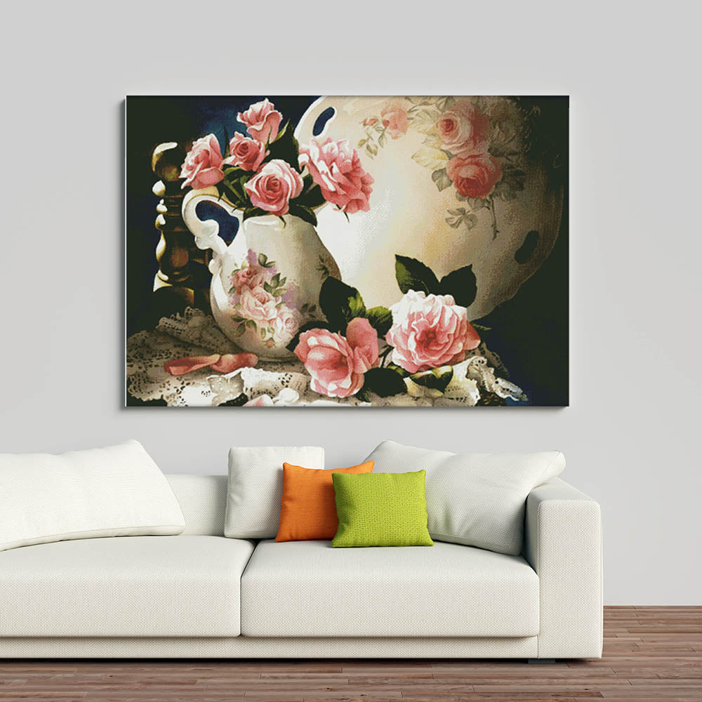 Kreuzstich - Weiße Blumenvase | 100x70 cm - Diy - Fadenkunst
