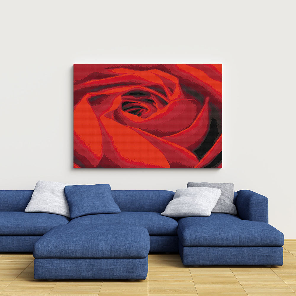 Kreuzstich -  große rote Rose | 80x45 - Diy - Fadenkunst