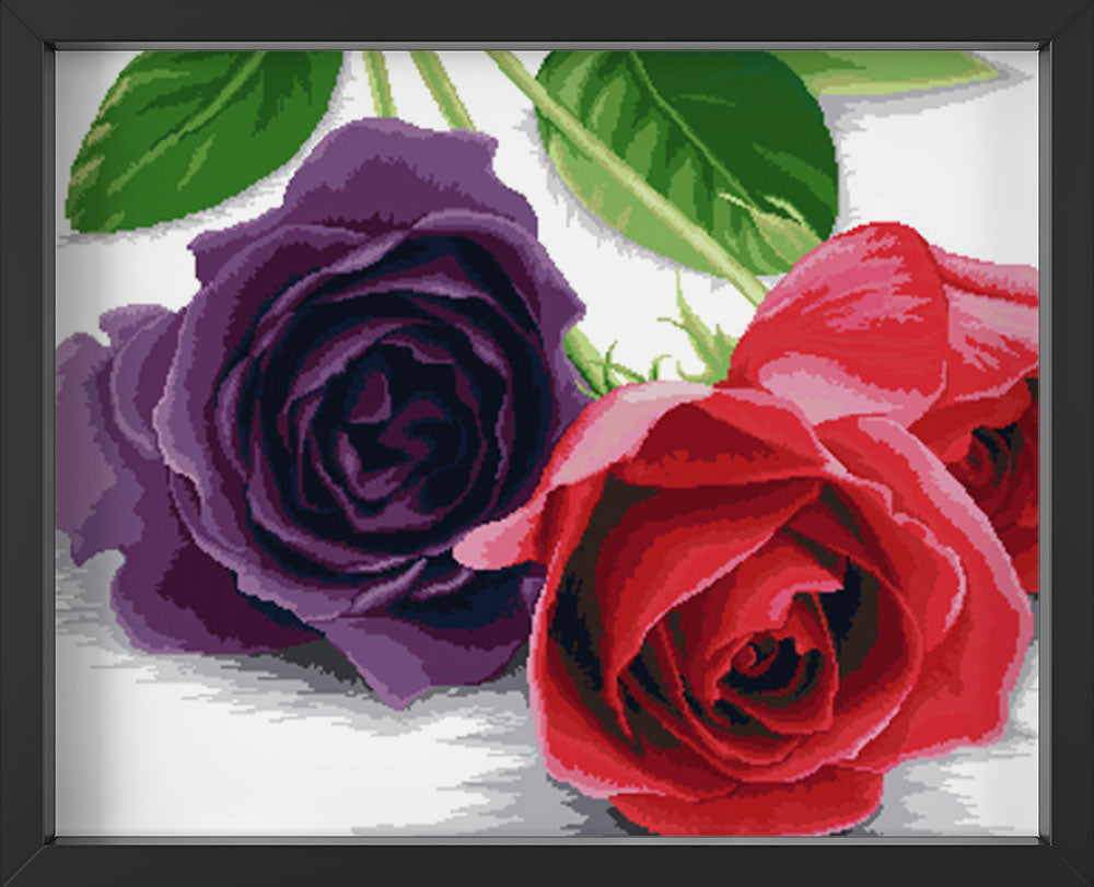 Kreuzstich -  violette und rote Rosen | 100x60 - Diy - Fadenkunst