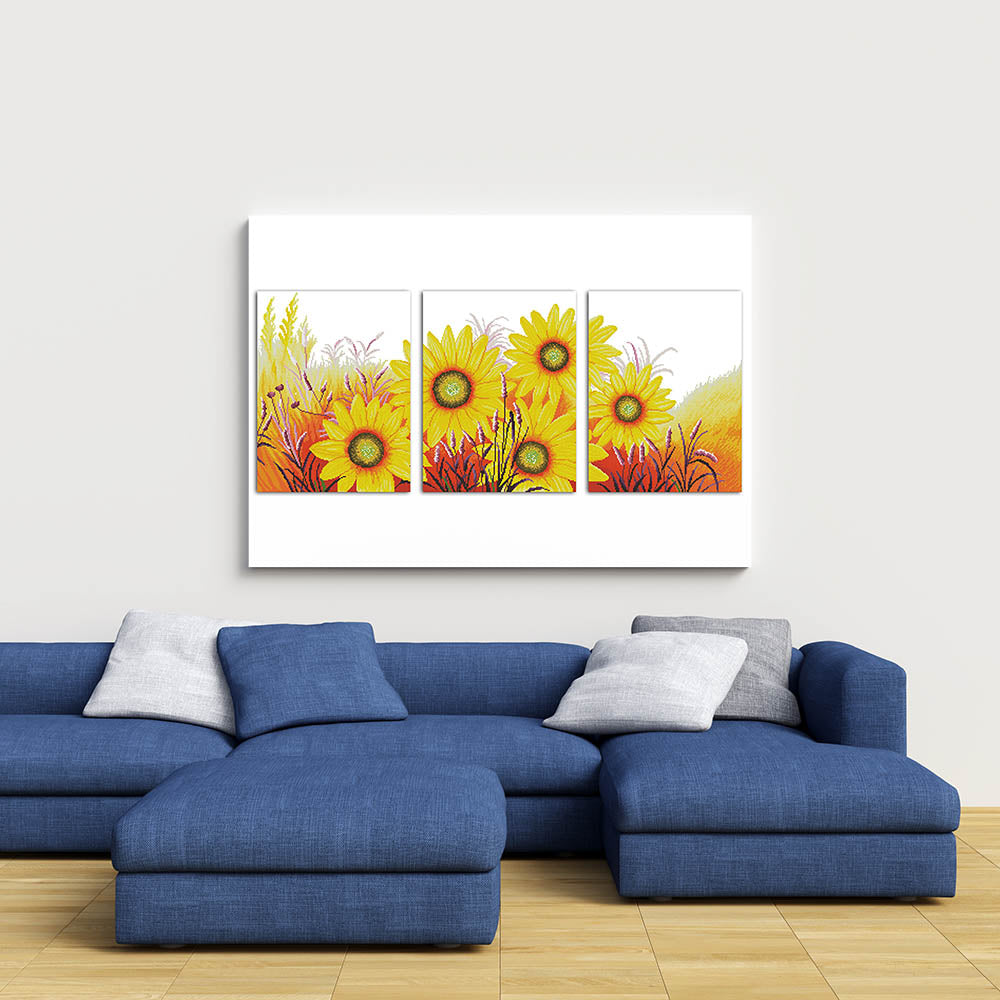 Kreuzstich -  drei schöne Sonnenblumen | 100x45 - Diy - Fadenkunst