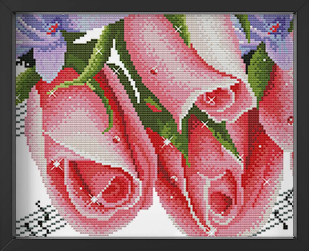 Kreuzstich -  drei rosa Rosen | 60x30 - Diy - Fadenkunst