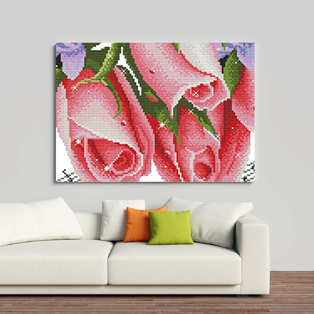 Kreuzstich -  drei rosa Rosen | 60x30 - Diy - Fadenkunst