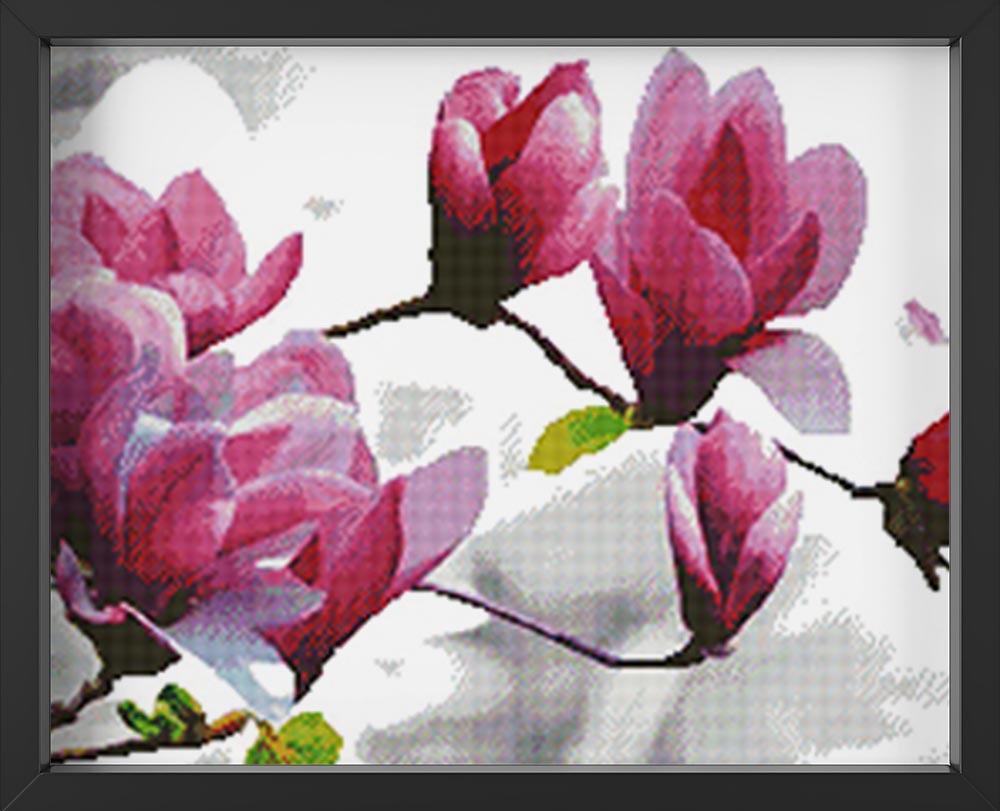 Kreuzstich - Magnolie Blume | 110x40 cm - Diy - Fadenkunst
