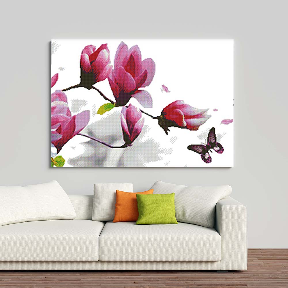 Kreuzstich - Magnolie Blume | 110x40 cm - Diy - Fadenkunst