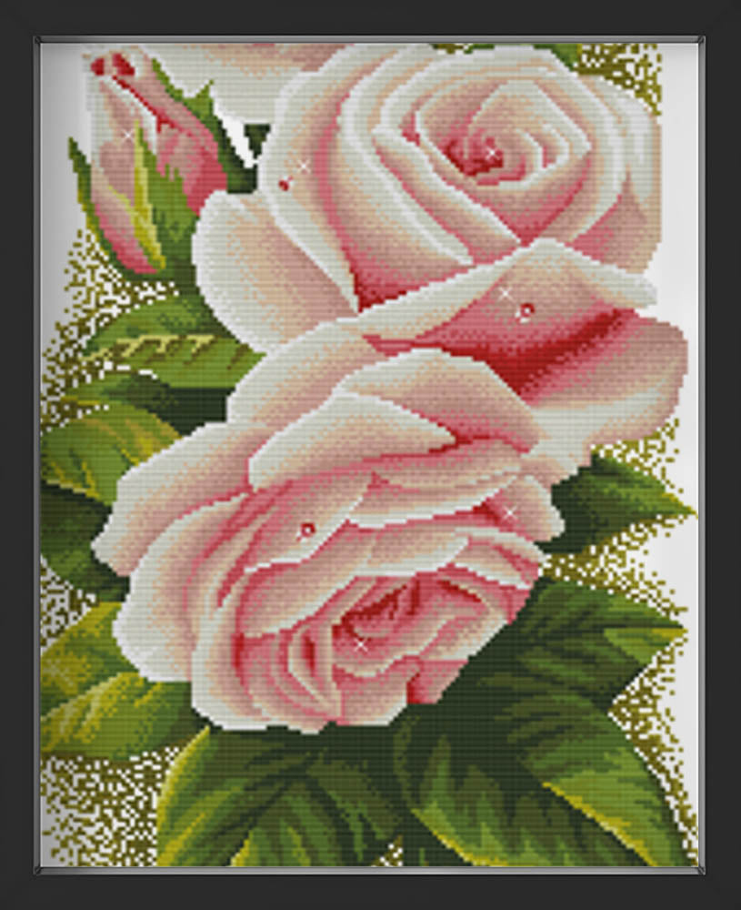 Kreuzstich - große Rose rosa | 30x80 cm - Diy - Fadenkunst