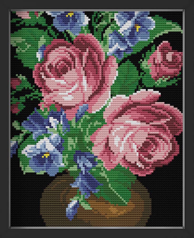 Kreuzstich - Rosen in der Vase | 20x40 cm - Diy - Fadenkunst
